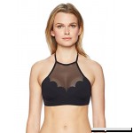 Vince Camuto Women's High Neck Bikini Top Swimsuit with Mesh and Scallop Detail Sea Scallop Black B07C65XKXJ